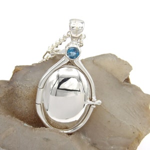 New Hand Made in USA 41 mm-20 mm Handcrafted SOLID 925 Sterling Silver H2O Just Add Water Mermaids Pendant Natural Swiss Blue Topaz Locket