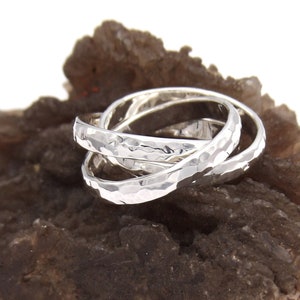 Hand made in USA Solid.925 Sterling Silver Interlocking Triple Band Rolling Ring Wedding Band--Custom Size
