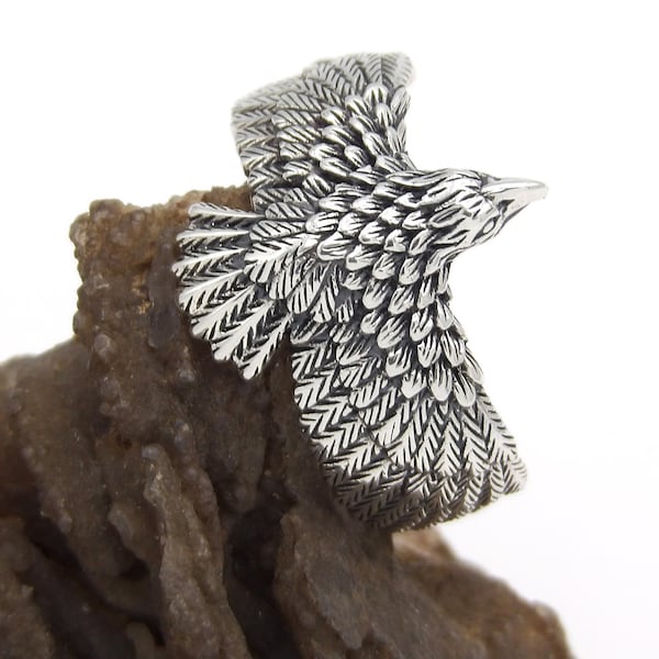 Hand made in USA Handcrafted 925 Sterling Silver Oxidized Eagle Ring-Custom size