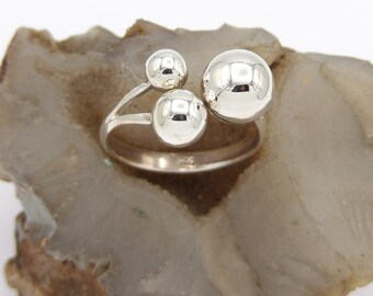 Hand made Solid.925 Sterling Silver Open Adjustable Ball's Ring-choose size