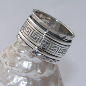 Hand Made Hammered .925 Sterling Silver Greek Design Spinner Ring-Custom Size