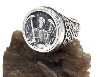 New Hand Made in USA Solid .925 Sterling Silver Archangel St.Michael Angel Ring Custom size