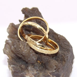 Handcrafted.925 Sterling silver Four Bands Rolling Ring 14 K Gold Plated 1 Band Stardust, 2 band Hammered One Shine Finished -Custom size