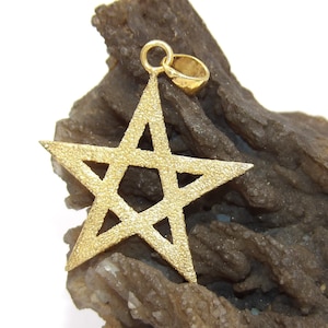Hand Made.925 STERLING SILVER Stardust PENTAGRAM Pendant 18.5&quot; Round Black Leather cord