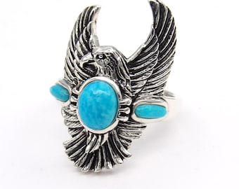 Ben Becenti Vintage Native American Navajo Blue Gem Turquoise Sterling Silver Eagle Ring Ben Becenti Vintage Native American Navajo Blue Gem Turquoise Sterling Silver Eagle Ring