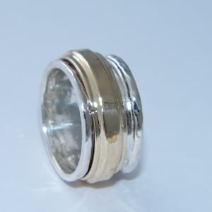Hand Made Hammered .925 Sterling Silver and Brass Spinner Ring-Custom Size