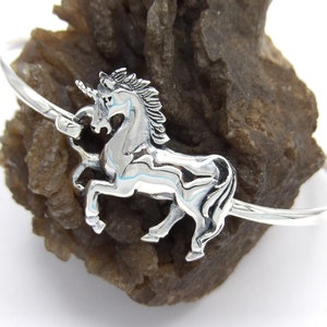 Handcrafted in USA Solid Oxidized.925 Sterling Silver Unicorn Bangle Bracelet-Custom size