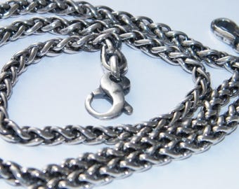 Hand Made in USA Oxidized .925 Sterling Silver Wheat Profiled Wire Chain Thickness Meen&#39;s Women&#39;s Gift 4mm-Choose your chain length