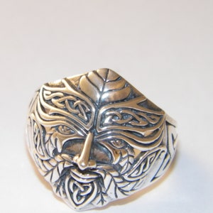 Handcrafted Oxidized.925 Sterling Silver Celtic Green Man Ring-Custom Size