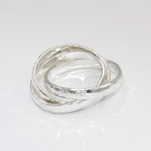 Hand made in USA Solid.925 Sterling Silver Interlocking Triple Band Rolling Ring Wedding Band--Custom Size