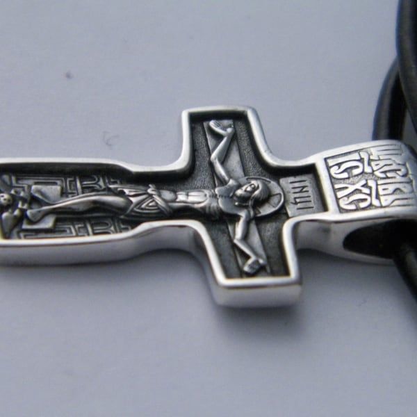 Hand made in USA Solid.925 St Silver Eastern Orthodox Cross, Jesus and Bible Prayer