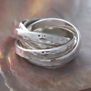 Hand Made hammered ..925 Sterling Silver Five Band Rolling Ring-Custom Size