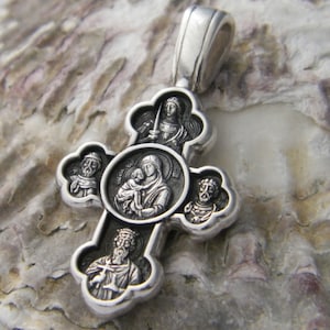 Hand Made Two Sided Solid.925 Sterling Silver Eastern Orthodox Cross Jesus-Guardian Angel