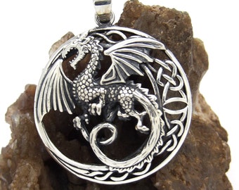 Handcrafted Hand Made in USA Art Biker Solid 925Sterling Silver Dragon Pendant Design Celtic