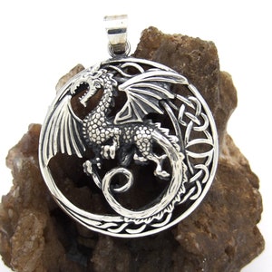 Handcrafted Hand Made in USA Art Biker Solid 925Sterling Silver Dragon Pendant Design Celtic