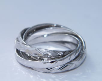 Anillo de bodas de cinco bandas entrelazadas en plata de ley 925, hecho a mano (talla 8.5 de EE. UU.)