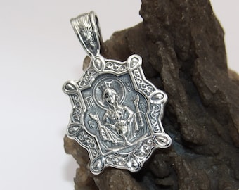 Handcrafted Solid 925 Sterling Silver Eastern Orthodox Icon Pendant “The inexhaustible cup”