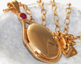 SOLID 925 Sterling Silver 14K Gold Plate 4mm Red Ruby Lab Created Stone  Locket H2O Mermaids Necklace Just add Water 14K Gold Plated