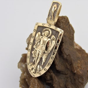 New Handmade in USA Solid 14K Yellow or 14 K White Gold Archangel St.Michael Angel Eastern Orthodox Pendant Icon-Choose Gold Color