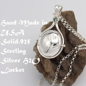 NEW Look like show Hand Made in USA H2O Just Add Water Locket Pendant 925 Sterling Silver Natural Blue Green Sapphire Mermaid Pendant