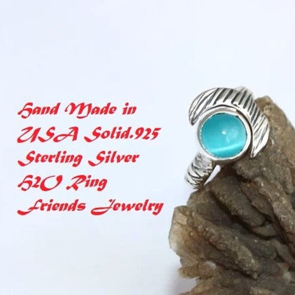 Hand Made in USA Short Video Free Shell Box H2O Real Mako Mermaid Tail Ring Cat Eye  9 mm 925 Sterling Silver Island of Secrets Moon Pool