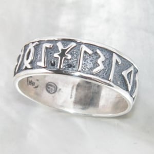 Handcrafted 925 Oxidized Sterling Silver Ring With Celtic Runes -Custom size
