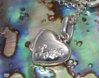 Handcrafted Solid.925 Sterling Silver Heart Locket Pendant -Love with 18.5"Chain