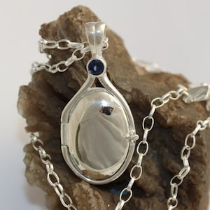 Hand Made 925 Sterling Silver 4 mm Natural Sapphire Locket H2O Just Add Water Mermaids+925 Sterling Silver Adjustable up to 18.5&quot;Chain