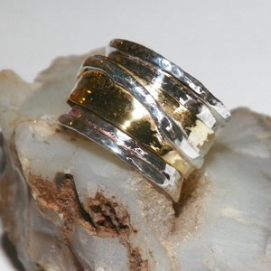 Hammered 2 band Sterling Silver and Brass Spinner Ring- Stamped.925 Handcrafted-Custom size