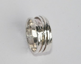 Hammered 2 band Sterling Silver Spinner Ring- Stamped.925 Handcrafted