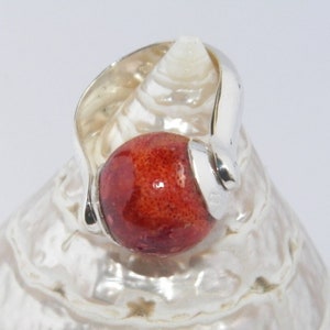 Handmade.925 sterlingzilver 14 mm natuurlijke zeerode koraalsteen ringmaat US 8,5