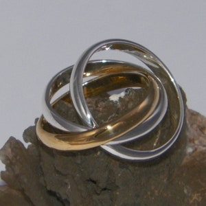 Hand Made in USA 925 Sterling Silver Interlocking Triple Band Rolling Ring   Wedding Band One Band 14 K 1 micron Gold Plate-Custom Size