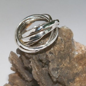 Hand made in USA Hammered .925 Sterling Silver Interlocking Five Band Rolling Ring- Custom size
