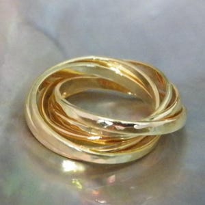 Bague roulante à cinq bandes en argent sterling martelé, fabriquée à la main aux États-Unis, plaquée or 14 carats - Taille personnalisée