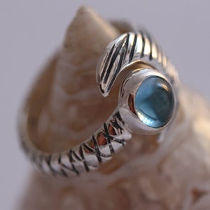 Hand Made Of Solid .925 Sterling Silver H2O Just Add Water Mako Mermaid Tail Ring Natural Swiss Topaz 6mm Silver