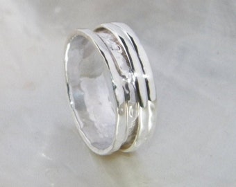 Hammered One Band Sterling Silver Spinner Ring- Stamped.925 Handcrafted -Custom Size