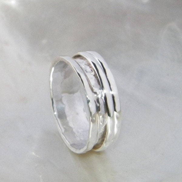 Hammered One Band Sterling Silver Spinner Ring- Stamped.925 Handcrafted -Custom Size