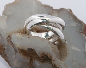Handcrafted in USA Sterling Silver Interlocking Triple Band Rolling Ring  Wedding-Custom Size