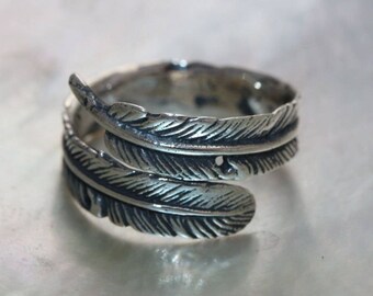 Wonderful Art Handcrafted Oxidized .925 Sterling Silver With Feather Adjustable Ring