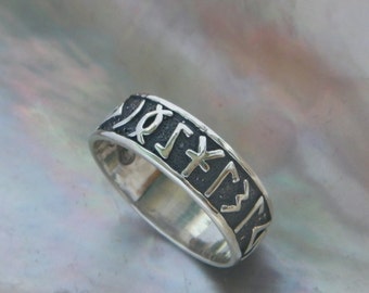 Handcrafted .925 Oxidized Sterling Silver Ring With Celtic Runes