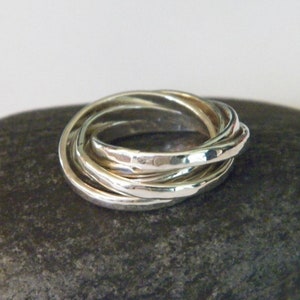 Hand made in USA Hammered .925 Sterling Silver Interlocking Five Band Rolling Ring -Custom Size