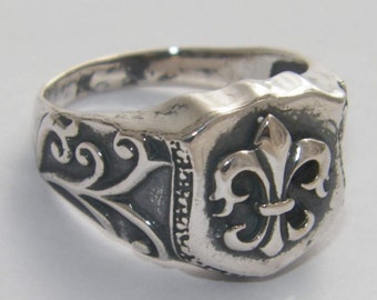 Handcrafted in USA Unique .925 Sterling Silver  Fleur De Lis Men's Ring-Custom Size