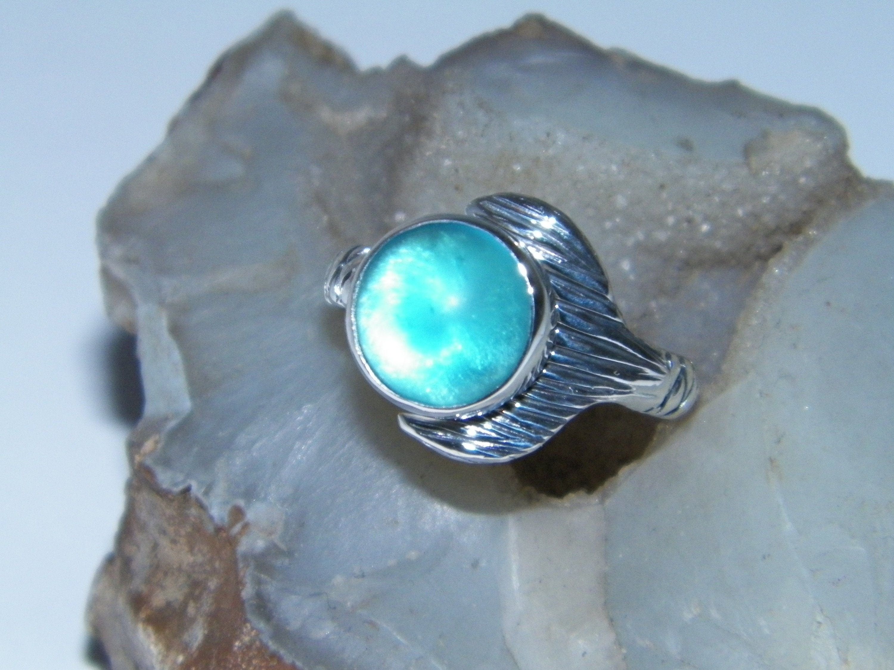 Hand Made H2O Just Add Water Mermaid Tail Ring Dark Blue Cabochon 10mm  925Silver