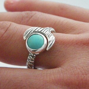Free Shell Box Hand Made H2O Just Add Water Mako Mermaid Tail Ring Manmade Turquoise 8 mm 925 Sterling Silver