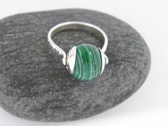 Bague Argent Massif 925 Avec Pierre Malachite Verte - Taille 8 - Fabriquée En Inde