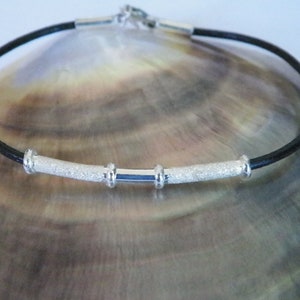 2 mm Genuine Black Leather Cord Bracelet Sterling Silver .925-With Stardust