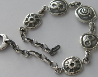 Hand Made Hammered .925 Sterling Silver Oxidized Bracelet Infinity and Sun Symbol adjustable from 7 " to 9 "