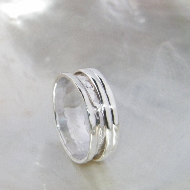 Hammered One Band Sterling Silver Spinner Ring Stamped.925 Handcrafted Custom Size image 1