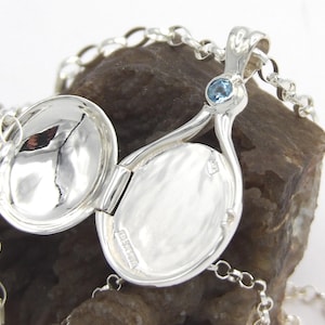 925Sterling Silver NEW Small Hand Made in USA Exact like Show Pendant H2O Add Water Mermaids Locket 3.5mmNatural Aquamarine Handcrafted Gift