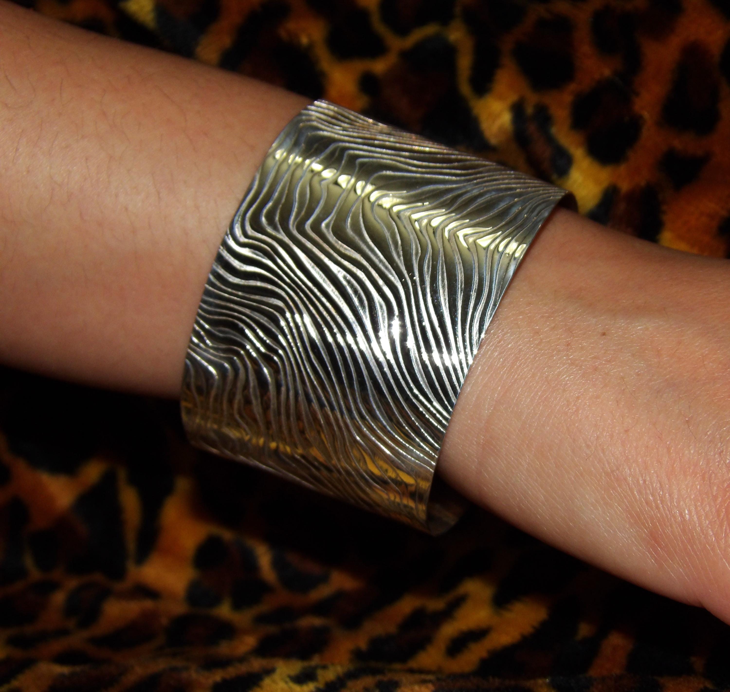 Gift Hand Made in USA Solid Pure.999 Silver Zebra Design Cuff